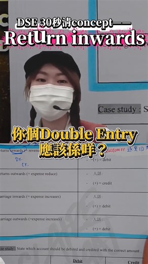 Bafs Claire on Instagram: "《🐰Claire高中BAFS常規課程——用有趣嘅方式學BAFS🪄》BAFS教學片 【會計小百科：咩係 Return Inwards？】📦🔙 簡單嚟講，佢就係當客人將貨退返畀公司，我哋除咗要收返件貨，仲要喺數簿上面紀錄。💸 💡 核心邏輯： 貨「入」返嚟公司 (Inwards)，代表之前賣出嘅交易要「倒扣」，個客爭你嘅錢（債）自然要減少。 ✍️ Double Entry 點入帳？ Dr ：Return Inwards (收益少咗 revenue ➖) Cr ：Trade Receivable (個客唔再欠你錢，Asset 減少 👤📉) 🌟 金句提醒： 只要見到同 Customer 有關，喺會計世界就一定會郁到 Trade Receivable！記住呢一點，入帳就唔會亂喇！📌 ❣️——2月課題預告——❣️ 中四：Prepayments and Accruals 預付款項及應計項目 中五：Incomplete Records 不完整會計紀錄 中六：Ratio 會計比率、 Incomplete Records 不完整會計紀