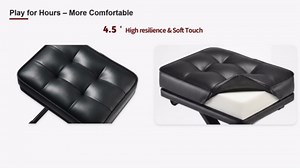 Adjustable Piano Bench with Storage - Keyboard Stool with 3-Level Height,Thicked Comfortable Padded Seat & Foldable X-Frame,Keyboard Bench with Non-Slip Feets, Sturdy Support for Kids & Adults (Black)