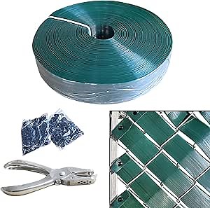 Aiwaiufu 76 Meters Chain Link Fence Privacy Tape, 250ftX0.15ft Chain Link Slats with 200 Packs Snap Fastener&Punch Tool, Covering Privacy, Green