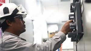 Engineer to check electrical control cabinet in substation building