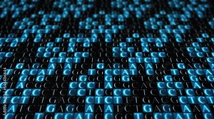 Futuristic animation of DNA sequencing with its bases. Biotechnology, Big Genomic Data Analysis.