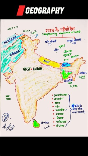 भारत के पड़ोसी देश || #shortvideo || geography short notes ||#shorts