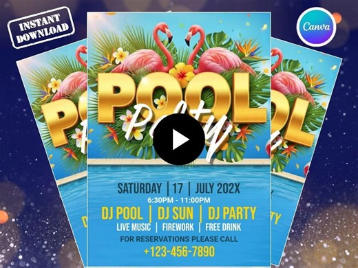 Pool Party Invite Editable Canva Template | Summer Pool Party Invitation Flyer | Birthday Pool Party Invite - Etsy