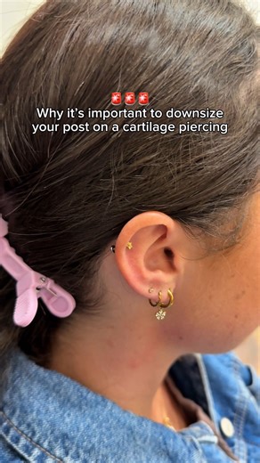 Get Pierced Co.® | Quality Jewelry + Hollow Needle Piercing on Instagram: "Did you know?! This is why it’s SO important to book your post downsize appointment 6-8 weeks after getting a cartilage piercing!"