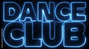 Dance Club text font with light. Luminous and shimmering haze inside the letters of the text Dance Club. Dance Club Neon.