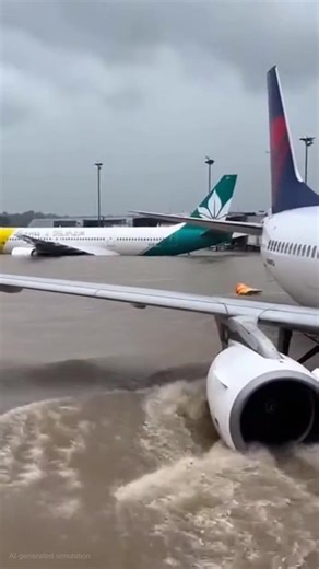 Flooded Airport Runway Becomes a Flowing Waterway — Cinematic Scenario Visualization How overwhelming does this transformation feel as water overtakes the runway? Share your reaction in the comments. This video shows an AI-generated simulated scenario created for cinematic storytelling and entertainment purposes only. Not a real event. #aviation #runwayflood #weather #airport | Mony Reach