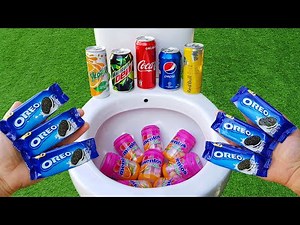 OREO COOKIE vs Coca Cola, Pepsi, Mtn Dew, Red Bull, Yedigün and Fruity Mentos in the toilet