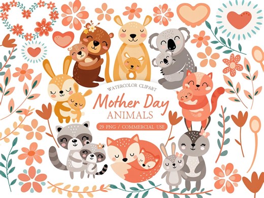 Mother's Day Forest Animals PNG Set – Hugging Fox and Mama Bear Graphics (digital Download) - Etsy