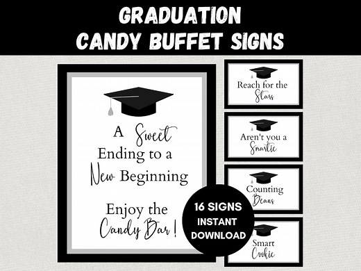 Graduation Candy Bar, Grad Party Favors, Black and Silver Candy Signs, Candy Buffet Labels and Sign, Printable Graduation Candy Bar Sign - Etsy
