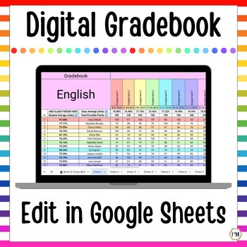 Digital Gradebook Google Sheets, Automatic Grade Calculation, Editable Gradebook