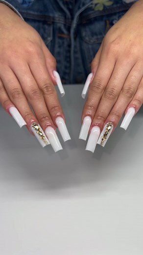Milky White Nails with Bling: Nail Art Ideas and Designs