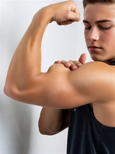 Teen Muscle Boy Flexing His Biceps