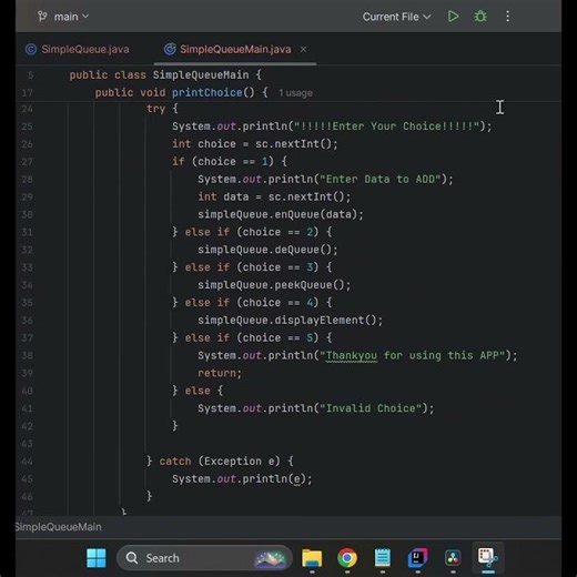 SimpleQueueMain.java || SimpleQueueMain Explained in 7 Seconds! 🚀