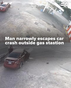 A man was cleaning his windshield at a gas station in Nebraska when he spotted an out-of-control car headed right for him. Luckily, he managed to get out of the way just in time. Authorities said they plan to charge the driver. | ABC7NY