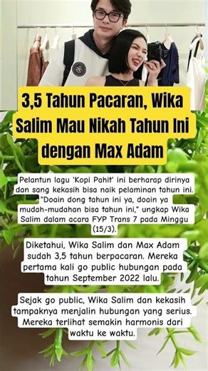 3,5 Tahun Pacaran, Wika Salim Mau Nikah Tahun Ini dengan Max Adam