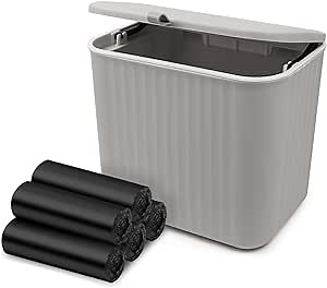 Sanitary Napkin Receptacle,Gray Plastic Sanitary Napkin and Tampon Disposal Receptacle 10x9x6 inches Wall Mounted Feminine Hygiene Receptacle for Restroom,Bathroom(with 100pcs Trash Bag)