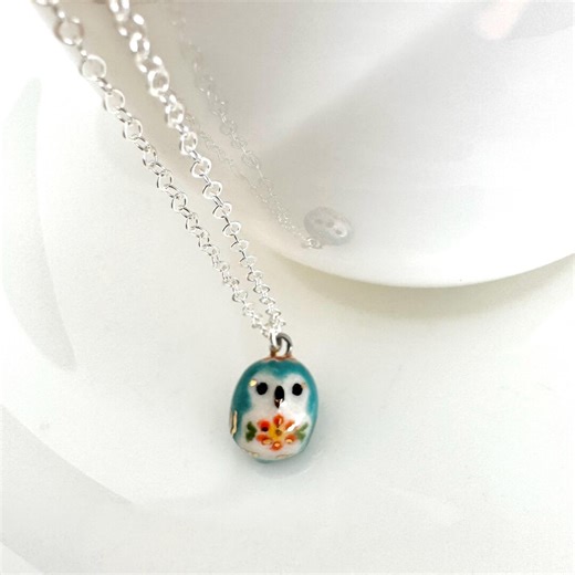 Tiny Blue Owl Necklace | Owl Lover Gift | Handmade Ceramic Jewelry - Etsy