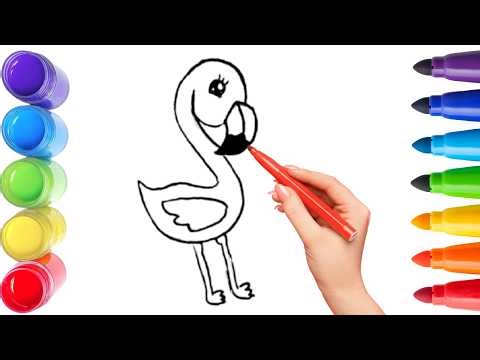 How To Draw cute Flamingos Drawing, Painting & Coloring For Kids and Toddlers_ Child Art 🐋🌈🎨