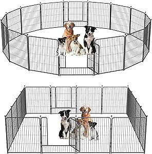 SZHLUX Dog Playpen,16 Panels Dog Fence 32" Height Dog Pen Play Pen Outdoor with Doors for Medium/Small Dogs, Pet Puppy Playpen for RV, Camping, Yard.