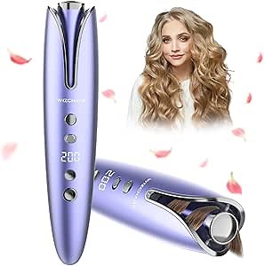 Automatic Curling Iron – Cordless Rotating Hair Curlers – Ceramic 1 Inch Barrel Curling Wand Ionic – 360° Fast Self Spin Styling Dual Voltage for Travel – Rechargeable Auto Hair Curler – 4 Temperature