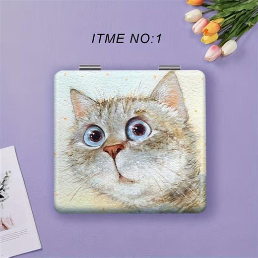 Portable Mini Makeup Mirror With Cute Cat Design, Square Folding Mirror for Purse, Kitten Lover Gift, Christmas Gift, Bridesmaid Favor - Etsy