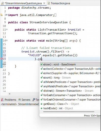 Count Failed Transactions Using Java Streams 🚨 | Interview Question | DinaTechy #coding #shorts