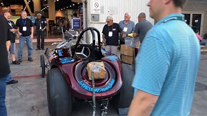 Our fearless Editor-In-Chief, Terry McGean and Publisher, Jim Menneto, drink in Rich Guasco's iconic "Pure Hell" Fuel Altered dragster outside Central Hall at the SEMA Show last year. Dig it! | Hemmings