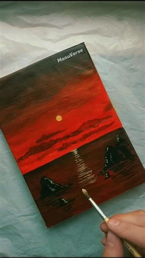 Red Moon Over Silent Ocean | Deep Art Painting