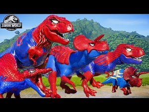 All Spiderman T-Rex vs ALL RED SPIDER-MAN Battle in Jurassic World |Dinosaur Pro SuperHero Team|