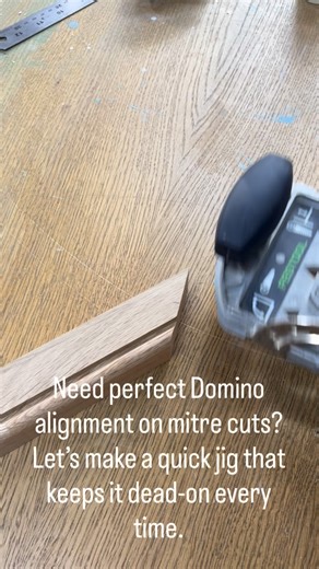 Making mitre cuts with the Festool Domino just got easier 👊 A simple shop jig = perfect alignment every time. No guesswork. No gaps. Just clean, tight joints. 🧰 Tool: Festool Domino 📐 Jig: Scrap wood & 5 minutes 💡 Tip: Always register from the same face for consistent results. #FestoolDomino #WoodworkingTips #ShopJig #MitreJoint #WoodworkingHack #Festool #DominoJoiner #DIYWoodworking #WorkshopIdeas #WoodworkersOfInstagram #fyp | DnD Bespoke Joinery
