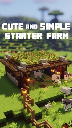 Cute and easy starter farm for animals, crops, or a bit of both! #minecraft #minecraftbuilding #minecrafttutorial #cozy #cottagecore #cuteminecraft #fyp #foryou #foryoupage #shaders #cuteaesthetic