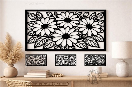 Floral Laser Cut Files | Daisies, Lotus, Hibiscus Wall Art (digital Download - Svg, Dxf, Png, Eps, Pdf, Ai ) - Etsy