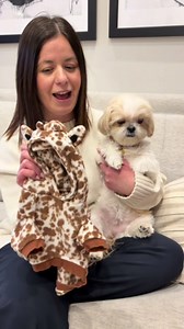 Trying on cozy dog sweaters