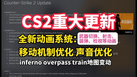 CS2特大更新：上线全新 AnimGraph2动画系统，移动机制优化，新增surf音效，小镇游乐园火车地图改动