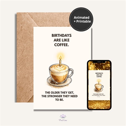 Funny Coffee Birthday Card, Animated E-card, Printable Latte Greeting (digital Download) - Etsy