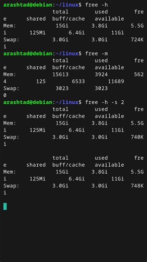 Show Free and Used Memory with free