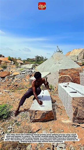 Manual Granite Stone Splitting Process | Traditional Quarry Work | Stone Cutting Technique