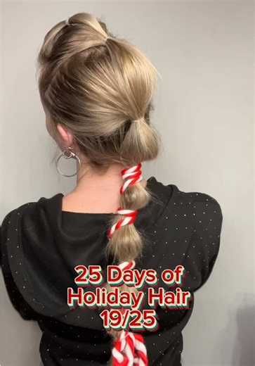 Bubble braids with a twisted candy cane ribbon for that extra festive touch. Sweet, playful, and perfect for all the holiday fun ✨❤️🤍❤️ #CandyCaneHair #HolidayHair #BubbleBraids #FestiveHair #ChristmasHair