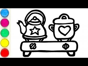 Let's learn to draw toy kitchen set with stove | Coloring and drawing for kids