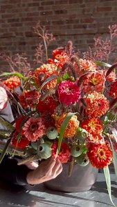 Farm to vase: (dahlia, mossy branches, grasses, zinnia and poppy pods) No foam … using branches to clamp and hold stems. #Kennicott #Kennicottflorals #floralinspo #floraldesigners #floralarrangements #floralinspiration #floraldecor #floralsupplies #FarmFreshFlowers #FarmToVase | Kennicott