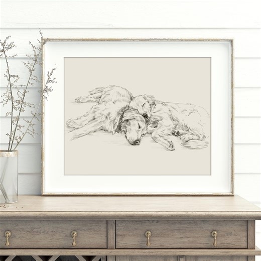 Golden Retriever Art Print: Antique Style Dog Sketch, Ethan Harper - Etsy