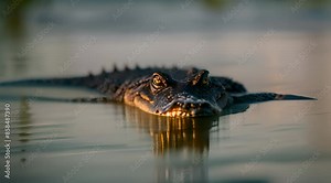 Alligator Partially Submerged Swimming In The Water In The Everglades National Park In Florida