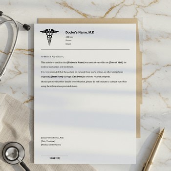 Editable Doctor Excuse Note Template. Urgent Care Excuse Letter.