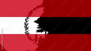 Reveal of Children Holding Hands and a Christmas Tree on an Austrian Flag