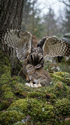 Mother Rabbit And Great Horned Owl #survival #animals #wildlife