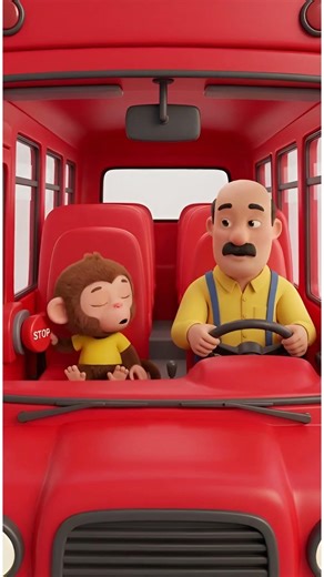 Monkey Keeps Pressing the STOP Button! 🐵🚌 Funny Kids Short #shorts
