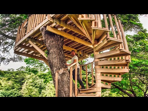 He Built a Secret Treehouse Deep in the Forest - No One Knows It Exists! ( by ‪@ArtSportArtSport ‬)