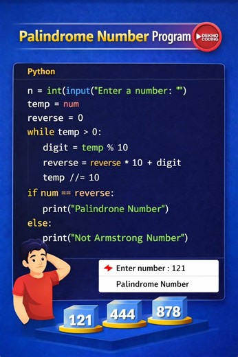 Palindrome Number Program in Python 🔁 | Easy Coding #python