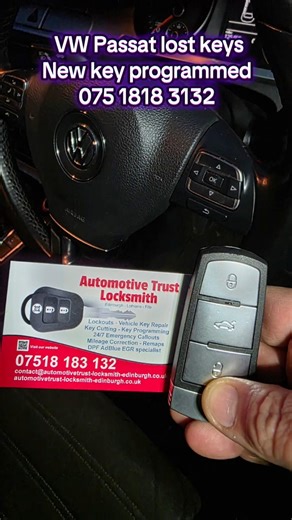 VW Passat lost keys. New key programmed. Automotive Trust Locksmith 075 1818 3132