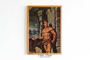 Shirtless Male Fantasy Model in Castle Muscular Gay Hero Illustration | Vintage LGBT Magazine Printable | Wall Art Digital Download - Etsy UK